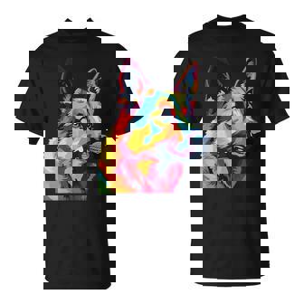 GERMAN SHEPHERD Rainbow Pop Art Retro Paint Splatter Dog T-Shirt | Mazezy