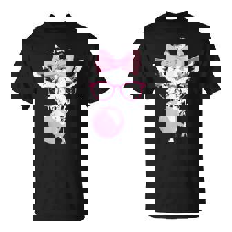 Giraffe Wearing Glasses And Blowing Pink Bubble Gum T-Shirt - Monsterry