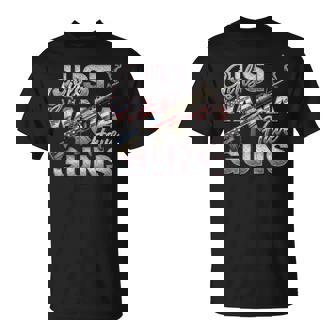 Girls Just Wanna Have Guns Patriotic Rifle USA Flag T-Shirt | Mazezy