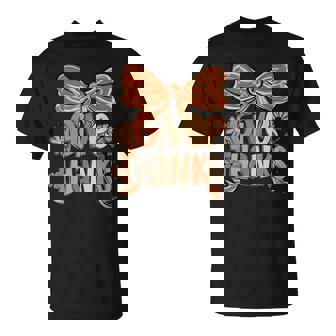 Give Thanks Floral Preppy Fall Thanksgiving Bow Coquette T-Shirt - Thegiftio