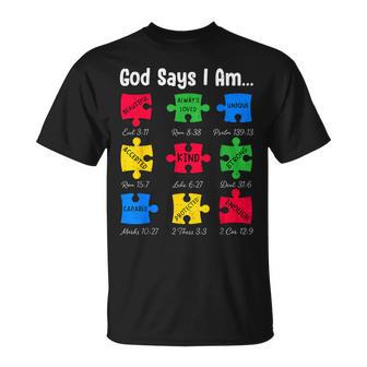 God Says Autism Awareness Christian Faith Puzzle Autistic T-Shirt - Monsterry