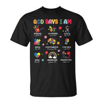 God Says I Am Autism Awareness Puzzle Jesus Christian T-Shirt - Monsterry