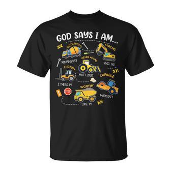 God Says I Am Christian Bible Verses Boys Construction Truck T-Shirt - Thegiftio