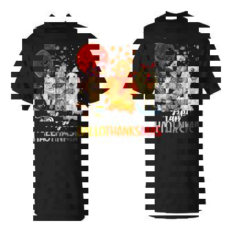 Golden Retriever Happy Hallothanksmas Halloween Thanksgiving T-Shirt | Mazezy