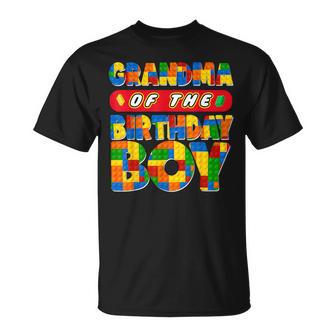 Grandma Birthday Boy Building Bricks Family Party Decor T-Shirt | Mazezy