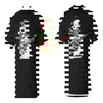 Guitar Playing Snowman Music Christmas Musician Guitarist T-Shirt | Mazezy