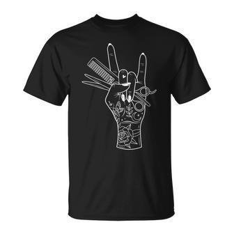 Hair Hustler Rock On Hand Barber Hairstylist Hairdresser T-Shirt - Thegiftio UK