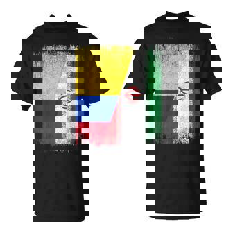 Half Colombia Iran Flag Colombian Iranian Pride Roots T-Shirt | Mazezy