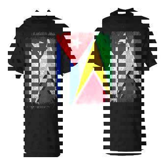 Half Cuba Guyana Flag Cuban Guyanese Pride Roots T-Shirt | Mazezy