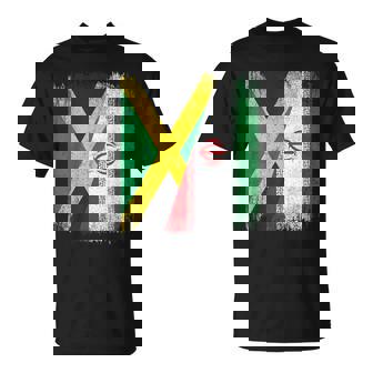 Half Jamaica Iran Flag Jamaican Iranian Pride Roots T-Shirt | Mazezy