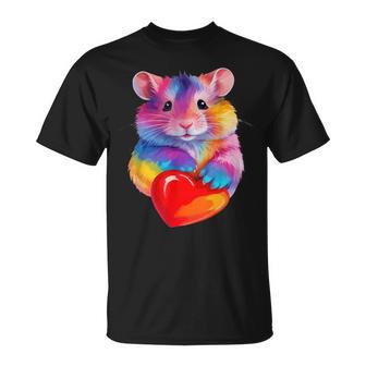 Hamster Coloré Tenant Un Cœur Mignon Arc-En-Ciel Aquarelle T-Shirt - Cadeauxyz