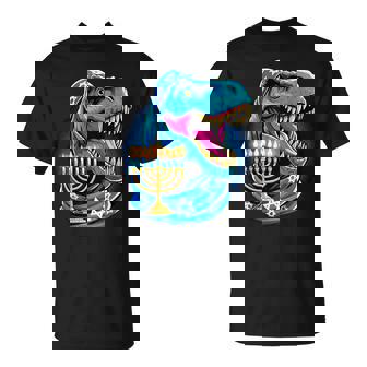 Hannukah Menorasaurus T-Rex Jewish Dinosaur Israel T-Shirt | Mazezy