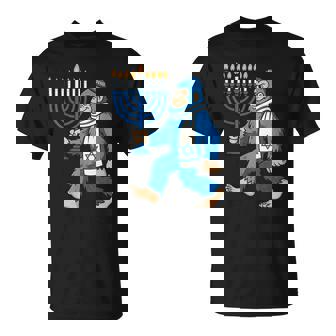 Hanukkah Bigfoot Jewish Menorah Holiday Chanukah T-Shirt | Mazezy