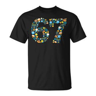 Hanukkah Menorah Dreidel 67 Festive Chanukah Six Seven Meme T-Shirt - Thegiftio UK