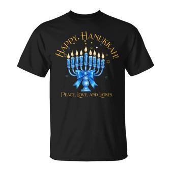 Happy Hanukkah Menorah Coquette Bow Jewish Holiday Chanukah T-Shirt | Mazezy