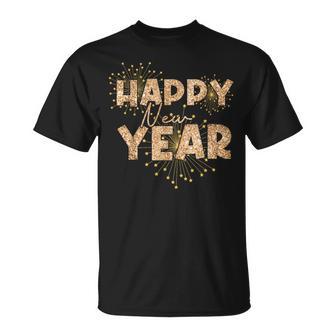 Happy New Years Eve Fireworks Party Chwarz Kurzarm Klassisch Mit Leopardendruck Glitzerilvester Party Neues Jahr Weihnacht Geburtstag 2025 T-Shirt - Geschenkecke