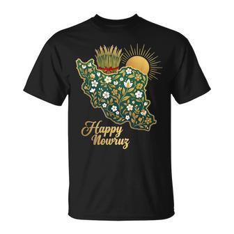 Happy Nowruz Persian New Year Iran Map Floral Spring Sabzeh T-Shirt - Thegiftio