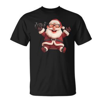 Happy Santa Claus With Drone For Pilots And Drones Lovers T-Shirt | Mazezy