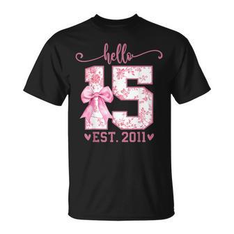 Hello Fifn Est 2011 15Th Birthday Coquette 15 Year Girl T-Shirt - Thegiftio UK