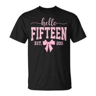 Hello Fifn Est 2011 Coquette Bow 15Th Birthday Girl T-Shirt - Thegiftio UK