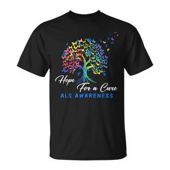Hope A For Cure Als Awareness Tree Blue Ribbon Support Team T-Shirt | Seseable UK