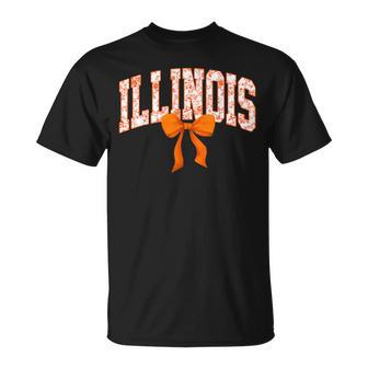 Illinois Coquette Bow Floral State Pride Style Girls Women T-Shirt - Seseable