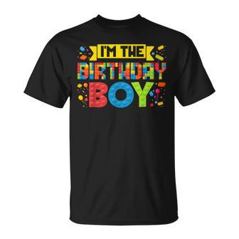 I'm The Birthday Boy Master Builder Building Bricks Blocks T-Shirt - Thegiftio