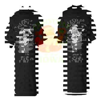 Iowa Christmas Shirt Santa Corn Barn Windmill Cozy T-Shirt | Mazezy