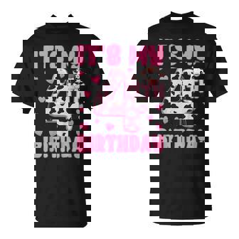 It's My 4Th Birthday Girl 4Yr Cute Farm Cow Four 4 Year Old T-Shirt - Monsterry