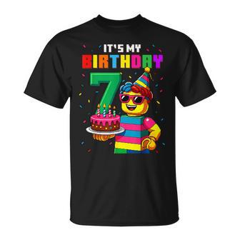 It's My 7Th Birthday Boy Building Bricks 7 Year Old Boys T-Shirt | Seseable UK