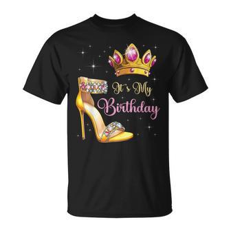 It's My Birthday High Heel Crown Butterflies Stars B-Day T-Shirt - Monsterry