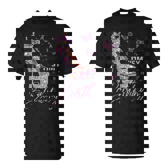 It's My Birthday High Heel Crown Butterflies Stars B-Day T-Shirt - Monsterry