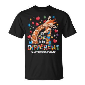 It's Ok To Be Different Autism Awareness Cute Giraffe Animal T-Shirt - Monsterry