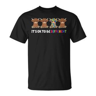It's Ok To Be Different Highland Cow Puzzle Autism Awareness T-Shirt - Thegiftio