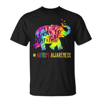 It's Okay To Be Different Elephant Autism Awareness Tie Dye T-Shirt - Monsterry