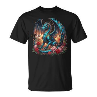 Japanese Dragon Butterflies Asian Roses Blossoms Dragon T-Shirt - Thegiftio