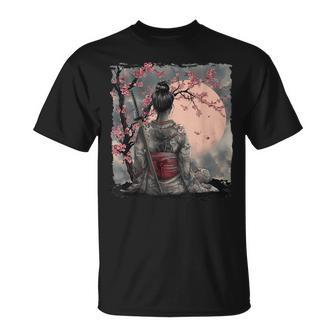 Japanese Geisha Japanese Samurai Girl Sakura Cherry Blossom T-Shirt - Thegiftio