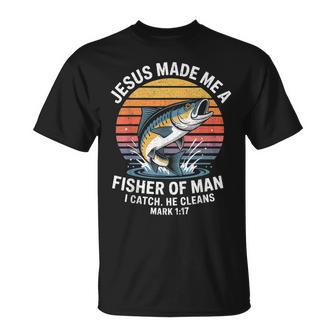 Jesus Made Me A Fisher Of Man Fishing Christian T-Shirt | Mazezy