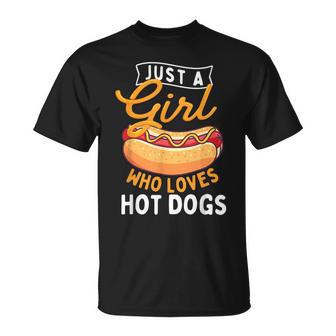 Just A Girl Who Loves Hot Dogs Hot Dog Lover Fast Food T-Shirt | Mazezy