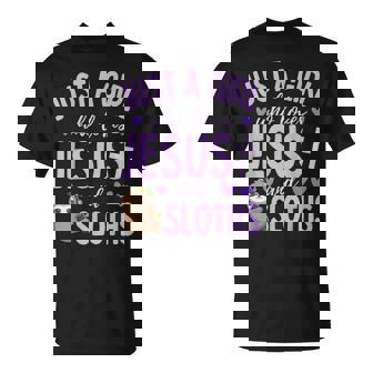 Just A Girl Who Loves Jesus And Sloths Christian Cute T-Shirt - Thegiftio