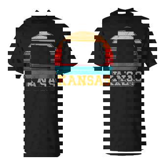 Kansas Retro Vintage Sunset US State Kansas Silhouette T-Shirt | Mazezy