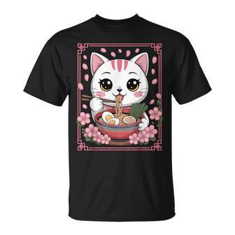 Kawaii Cat Eating Ramen Noodles Japanese Anime Girls Ns T-Shirt | Seseable CA