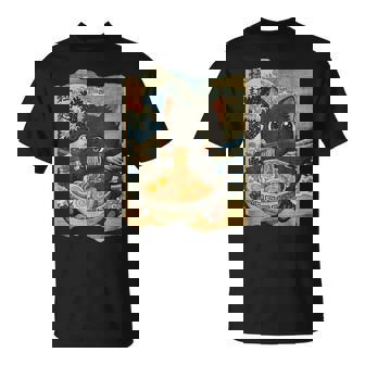 Kawaii Cat Ramen Noodle Bowl Japanese Wave T-Shirt | Mazezy