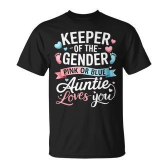 Keeper Of The Gender Pink Or Blue Auntie Loves You T-Shirt | Mazezy