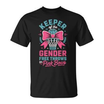 Keeper Of The Gender Reveal Free Throws Or Pink Bows Party T-Shirt | Mazezy