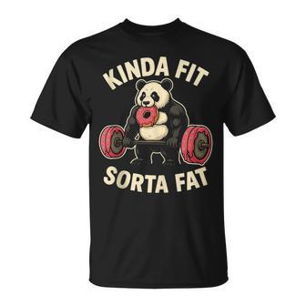Kinda Fit Sorta Fat Gym Panda Weightlifting Dunat T-Shirt - Thegiftio UK