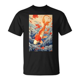 Koi Carpe Poisson Kawaii Cerisier Japonais Fleurakura Hokusai T-Shirt - Cadeauxyz