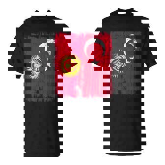 Kyrgyzstan Turkey Half Flag Turkiye Kyrgyz Turkish Heritage T-Shirt | Mazezy