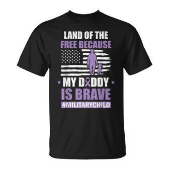 Land Of The Free Because My Daddy Is Brave Military Child T-Shirt - Thegiftio UK