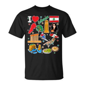 Lebanese Hand Drawn Symbols Lebanon Map Cultural Icons T-Shirt - Thegiftio UK